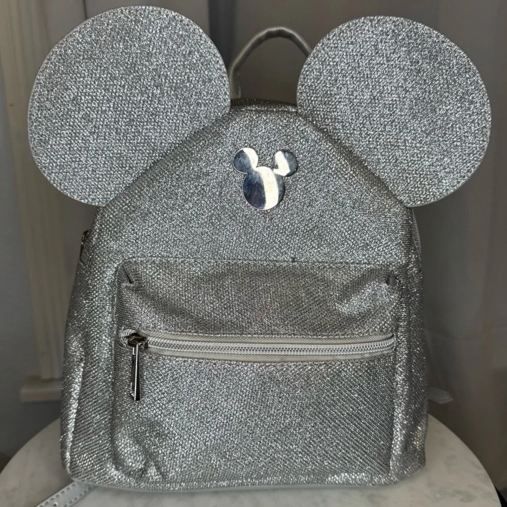 Disney Mickey Mouse Ears Silver Glitter Mini Backpack Shimmer Park Bag